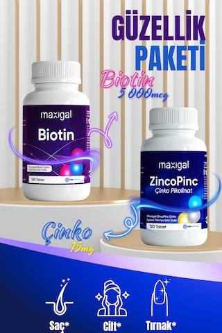 Biotin 5000mcg Çinko 15mg Avantajlı Saç Ve Tırnak Paketi