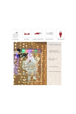 Ximistore9 Led Noel 3d Askı Lambası - Renkli Sürekli Aydınlatma, Ev Pencere Dekorasyonu, Kar Tanrısı Desenli