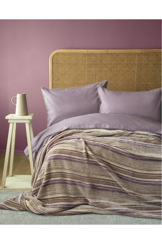 Ap Çift Kişilik Lizbon Lila Yatak Örtülü Nevresimli Set Lila
