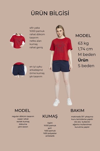 Bella Dossi Pamuklu Kısa Kollu Baskılı Kadın Şortlu Yazlık Pijama Takımı Kırmızı