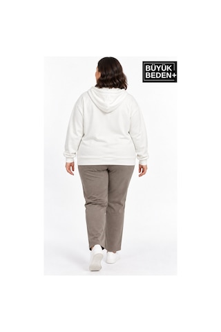 Süperlife Kadın Büyük Beden Fermuarlı Kapüşonlu Cepli Sweatshirt Hırka Rahat Kalıp Spr26bhrk961 Ekru