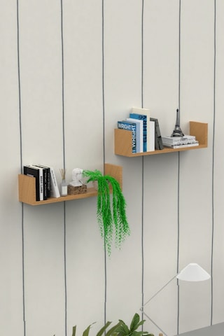 Ahşap Dekoratif Duvar Rafı İkili