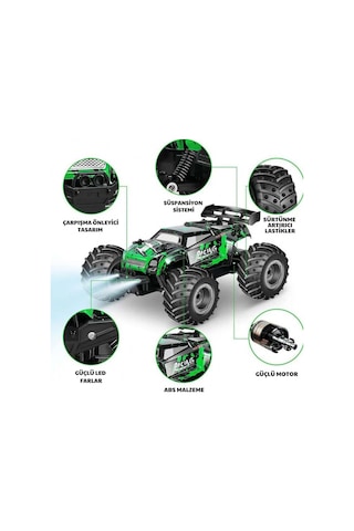 Oyuncak 2.4 Ghz Uzaktan Kumandalı Şarjlı Led Işıklı Drift Atan 15 Km Hız Off Road 45 Dk Batarya Yeşil