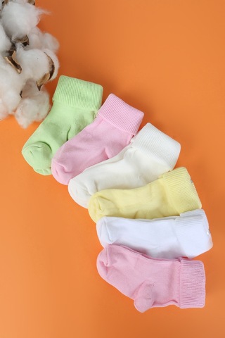 %100 Pamuklu 6'lı Yenidoğan Bebek Çorap Pembe