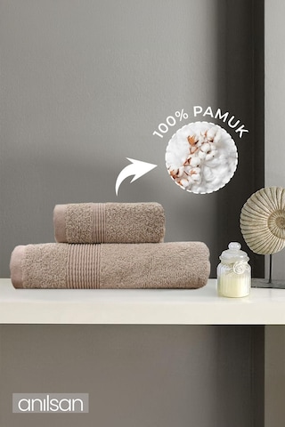 2'li El Ve Yüz Havlusu Seti - 50x80 - 30x50 Cm, %100 Pamuk, Spa Ve Otel Havlusu Bej