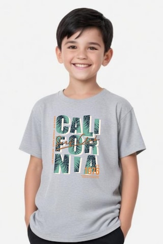Panios Kids Cali Baskılı Erkek Çocuk Yuvarlak Yaka Kısa Kollu T-shirt Gri