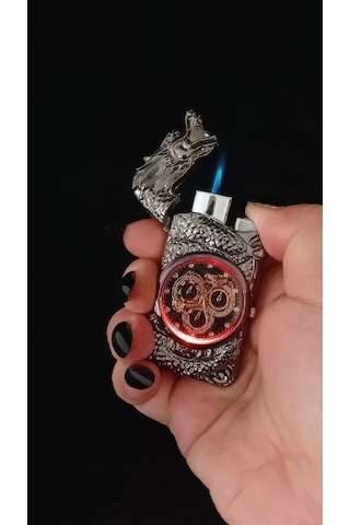 Metal Ejderha Figürlü Saatli Pürmüz Çakmak Çok Renkli