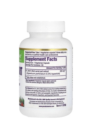 Paradise Herbs, St John's Wort, 90 Vegetarian Capsules 300 Mg Per Capsule