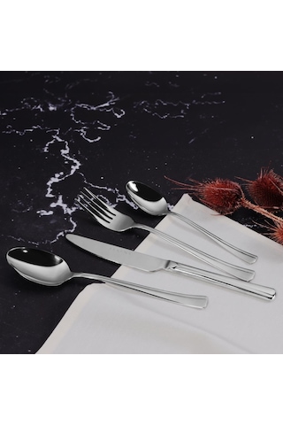 Serenk Paris Çelik Çatal Kaşık Bıçak Takımı 24 Parça Gümüş
