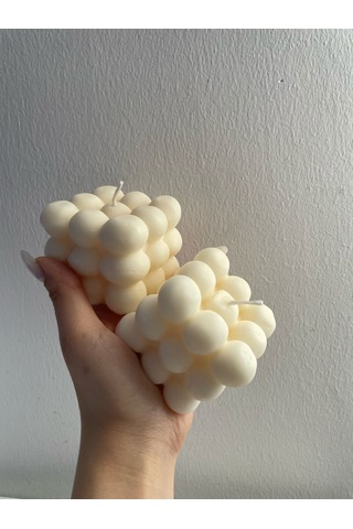 Bubble Mum 2'li Dekoratif Bubble Pudra Ve Vanilya Kokulu Mum Beyaz