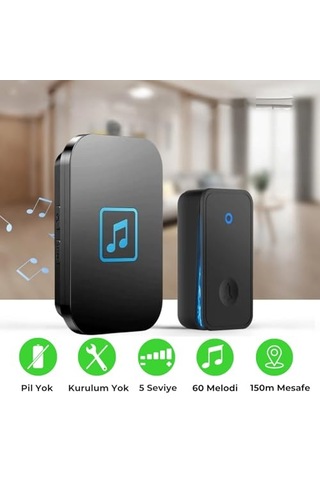 Kablosuz Kapı Zili Seti Pil Gerektirmez, Kinetik Enerjili Kapı Zili Pilsiz Şarjsız Kablosuz Fişi Prize Tak Çalıştır, Led Işıklı, Su Geçirmez, Ev Ofis Villa İçin Uygun 1 Verici + 1 Alıcı