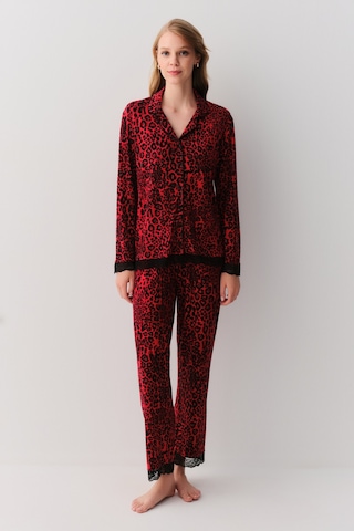 Suwen Splendid Maskülen Pijama Takımı Sh26233660b95 Kırmızı Desenli