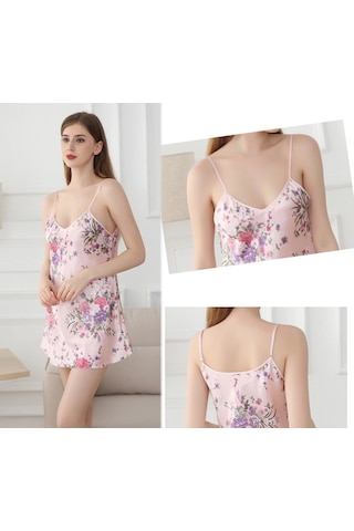 Sones V Yakalı Sırtı Açık Nergis Kısa Askılı Gecelik Koyu Mavi