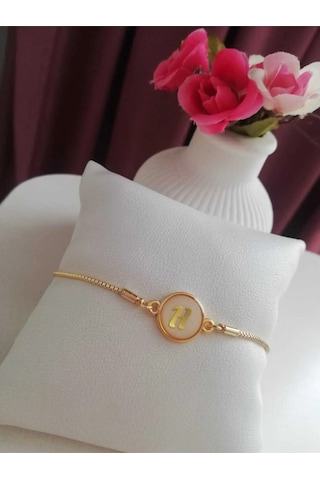 Altın Sedef Ayarlanabilir Kadın Gold Asansörlü H Harf Bileklik Renkli