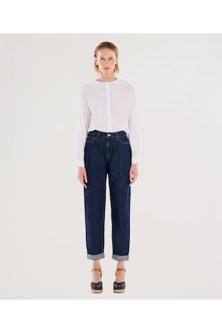 Yargıcı Nakış Detaylı Yüksek Bel Rahat Fit Denim Pantolon 25ykpn3016x 515 Mavi