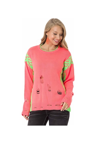 Cipo & Baxx WP241 Vintage Salaş Yırtıklı Neon Kazak Turuncu