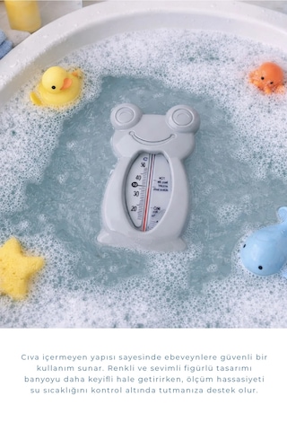 Babyjem Cıvasız Kurbağa Banyo Oda Termometresi Gri
