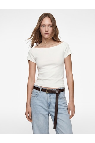 Koton Pamuklu Kısa Kollu Kayık Yaka Slim Fit Tişört Ekru 6sal10650ık