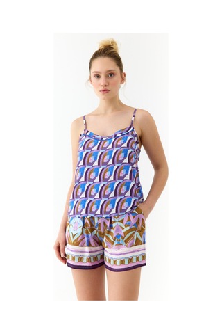 Amarelle Liberty Mor Desenli İnce Askılı, Şortlu Pijama Takımı