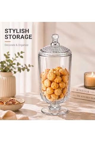 Chacha Home Cam Kapaklı Ayaklı Drajellik & Şekerlik 780 Ml - 24 Cm Şeffaf