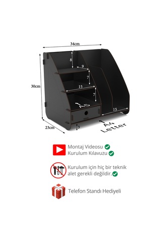 Focus Modest Çekmeceli A4 Evrak Rafı Masaüstü Organizer Siyah