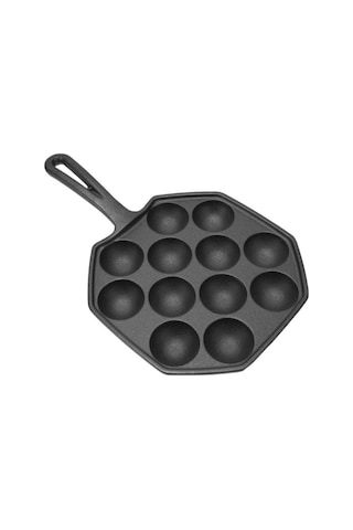 Symbee 12 Gözlü Dökme Demir Takoyaki Tavası - Yapışmaz, Sağlıklı Ve Uzun Ömürlü Siyah