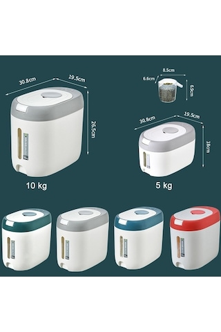 Pazly Pp Malzemeyle Mutfak Mühürlü Nem Toz Geçirmez Pirinç Depolama, 10kg/5kg, 30x8x19.5x26.5cm/30.8x19.5x18cm 3 Izgara