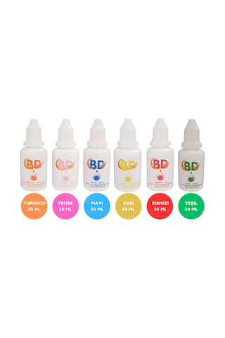 Bd 6'lı Sıvı Gıda Boyası Seti 20 Ml Turuncu, Pembe, Mavi, Sarı, Yeşil, Kırmızı
