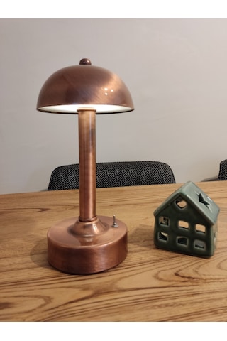 Mylights Pilli Led Abajur Gece Lambası Masa Üsüt Abajur Cafe Retorant Abajur Bakır Eskitme Kaplamalı