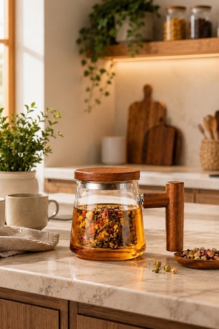 Perotti 17564 Herby Borosilikat Cam Bitki Çayı Demliği 500ml Şeffaf