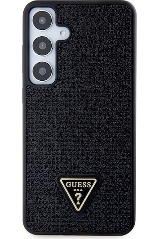 Galaxy S24 Plus Uyumlu Kılıf Guess Lisanslı Taşlı Arka Yüzey Üçgen Logolu Kapak Siyah
