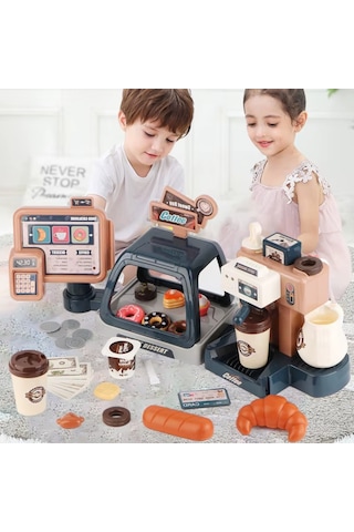 Reedark Çocuklar İçin 3'ü 1 Arada Kahve Dükkanı Oyuncak Seti - Ses Ve Işık Efektli Para Kasası İle 41 Aksesuar, Gelişimsel Rol Oyunları Mavi Diğer