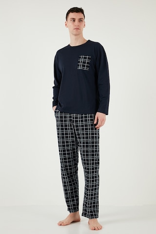 Buratti Ekoseli Cepli Beli Lastikli % 100 Pamuk Regular Fit Erkek Pijama Takımı 6572001 Lacivert-Yeşil
