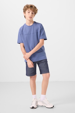 Koyu Mavi-kot Lacivert Pamuklu Oversize Fit Dokuma Hafif Esnek Chino Erkek Çocuk Şort Takım - 11279 Koyu Mavi