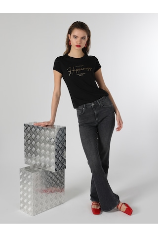 Colins Regular Fit Yuvarlak Yaka Baskılı Kadın Siyah Kısa Kol Tişört Cl1063444 Q1.v1 Blk SIYAH