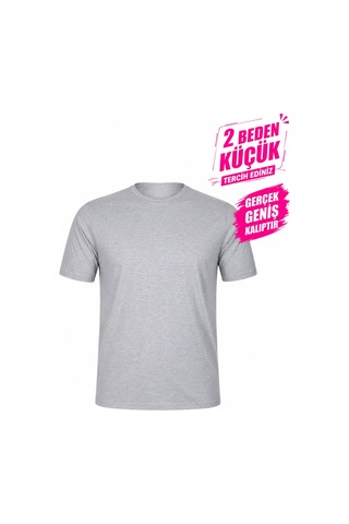 Yuvarlak Yaka Erkek Battal Düz Renk Pamuklu Basic Tshirt Gri