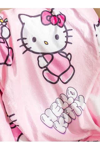 Pembe Hello Kitty Baskılı Tv Battaniyesi 100x150 Cm