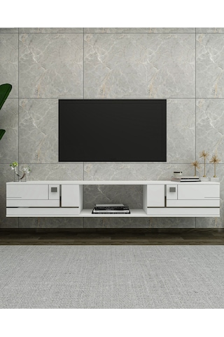 Aredamct Duvara Montaj Tv Sehpası Beyaz-gümüş Beyaz-gümüş