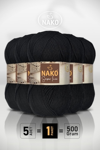 Süper İnci - 217 Siyah - 5'li Paket - 100gr/260m - El Örgü İpi - Atkı Yelek Kazak İpi