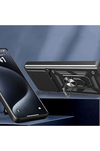Realme Note 60 Kılıf Magnetik Standlı Kamera Korumalı Zore Sürgülü Vega Kapak Mavi