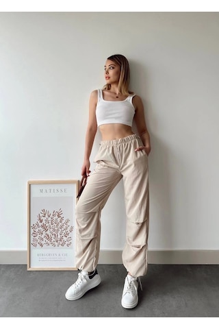 Kazax Paraşüt Pantolon Bej Bej