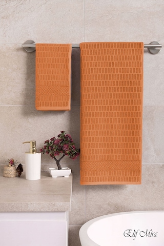 Banyo Havlu Seti %100 Pamuk 2 Parça 50 90 + 90 150 Cm Soft Comfort Turuncu