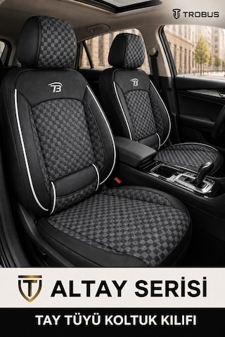 Renault Symbol 2008 Ve Sonrası Uyumlu Altay Bel Destekli Tay Tüyü Oto Koltuk Kılıfı Siyah Beyaz