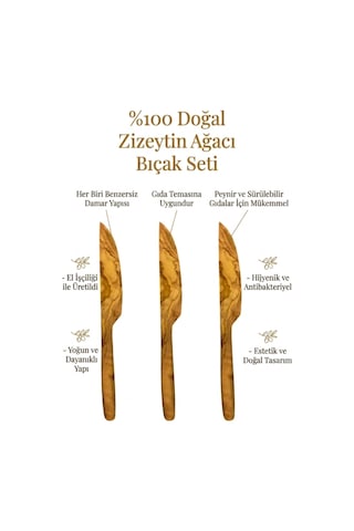 Doğal Zeytin Ağacı Tereyağı Bıçağı 17 Cm - El Yapımı Ahşap Sürülebilir Kahvaltı Bıçağı Doğal Kamp Ev Masa Sofra Piknik Kahverengi