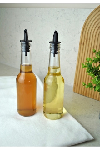 2 Adet 250 Ml Cam Yağdanlık Sirkelik Sosluk Şişesi Silikon Tıpalı Zeytinyağı Sıvıyağ Yağlık Şişe Şeffaf