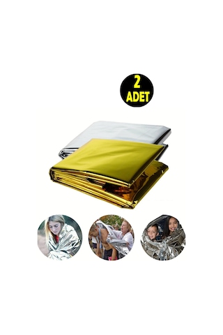 2 Adet Gold Su Geçirmez Acil Durum Ilk Yardım Termal Deprem Nem Yanık Sıcak Soğuk Koruma Battaniyesi Gümüş - Altın