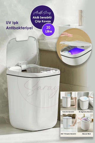 20l Uv Işık Antibakteriyel Akıllı Koku Geçirmez Teknolojik Sensörlü Çöp Kovası Ofis Banyo Mutfak Çok Renkli