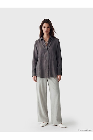 Lcw Modest Gri Beli Lastikli Dokulu Kadın Pantolon