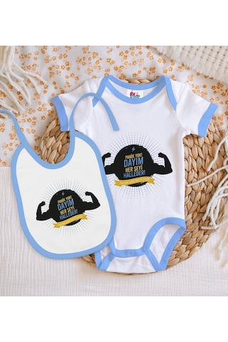 Bk Kids Dayım Her Şeyi Halleder Tasarımlı Mavi Bebek Body Zıbın V Çok Renkli