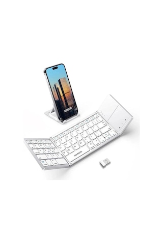Samsung Uyumlu Samsers Touchpadli Katlanabilir Bluetooth Klavye Frost Silver